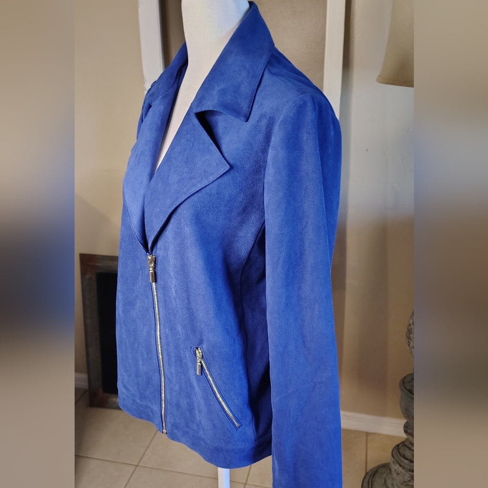 Blue Faux Suede Chico's Women's Moto Style Jacket - Picture 4 of 8